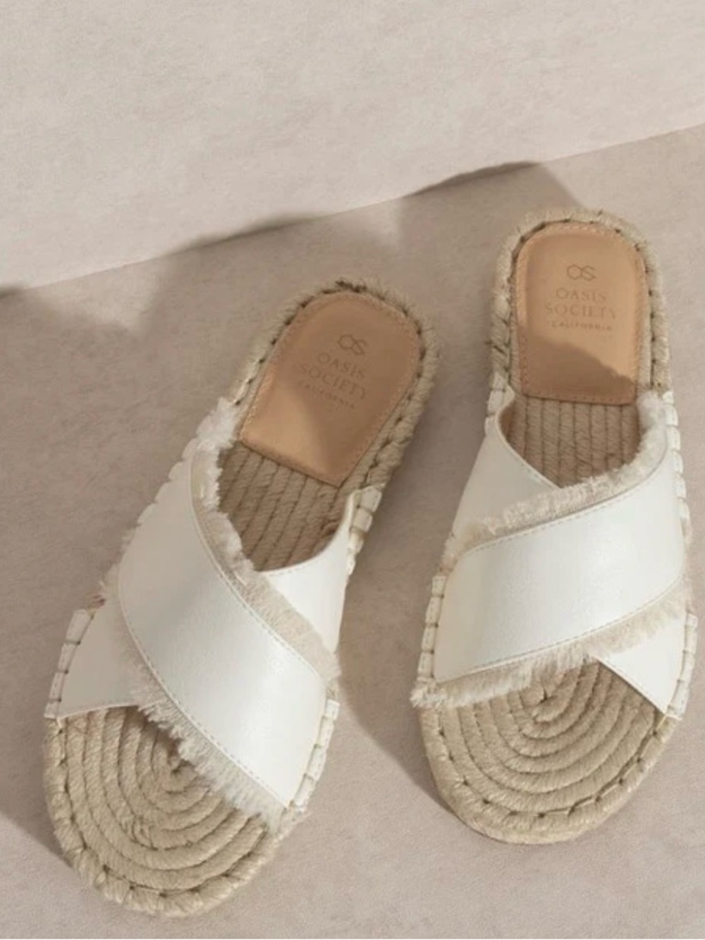 Oasis Society Cream Cross-Band Slide Sandals